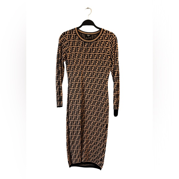Fendi Monogram Long-Sleeve Bodycon Midi Dress (Size M) - Picture 2 of 4
